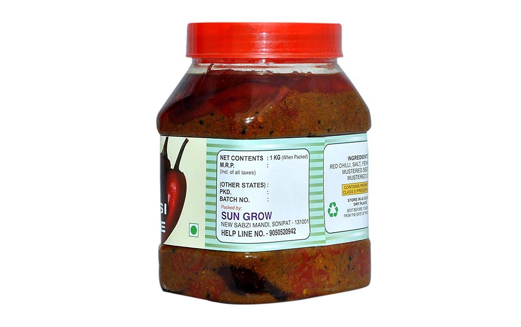 Sun Grow Stuffed Banarsi Red Chilli Pickle   Plastic Jar  1 kilogram